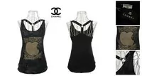 femmes chanel t-shirt populaire coton 2013 paris apple noir